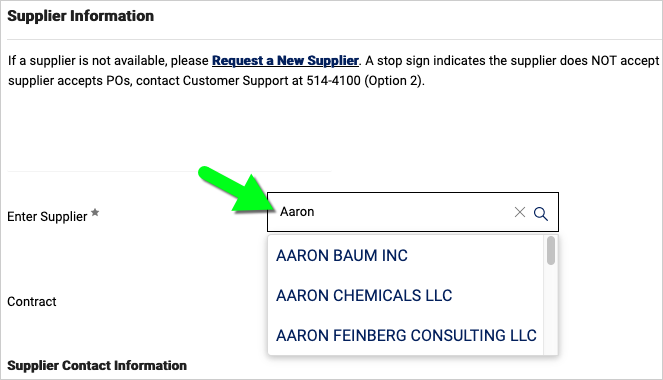 Example supplier name is Aaron and several options appear to select