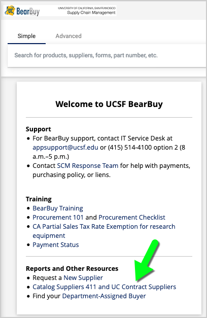 Where to find Catalog Suppliers and UC Contract Suppliers