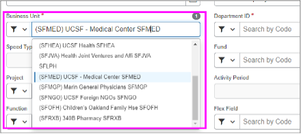 Select the appropriate Business Unit from the dropdown menu