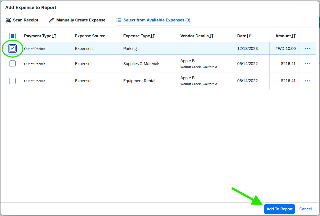 Screenshot with checkboxes on far left