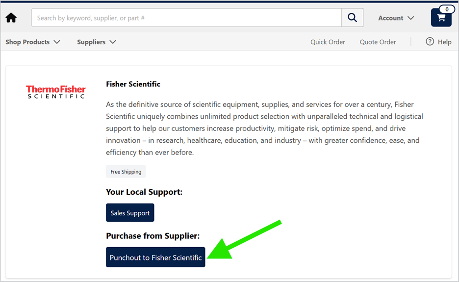 Opening a Supplier Punch-out in MyMarketplace punchout screenshot