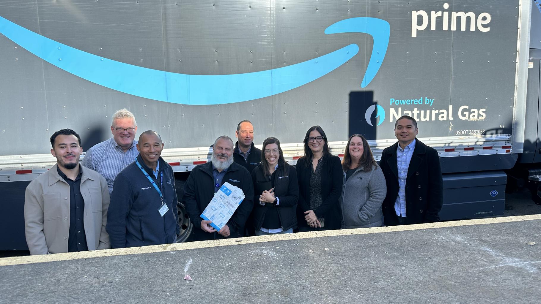 group of UCSF staff standing in front of amazon prime truck