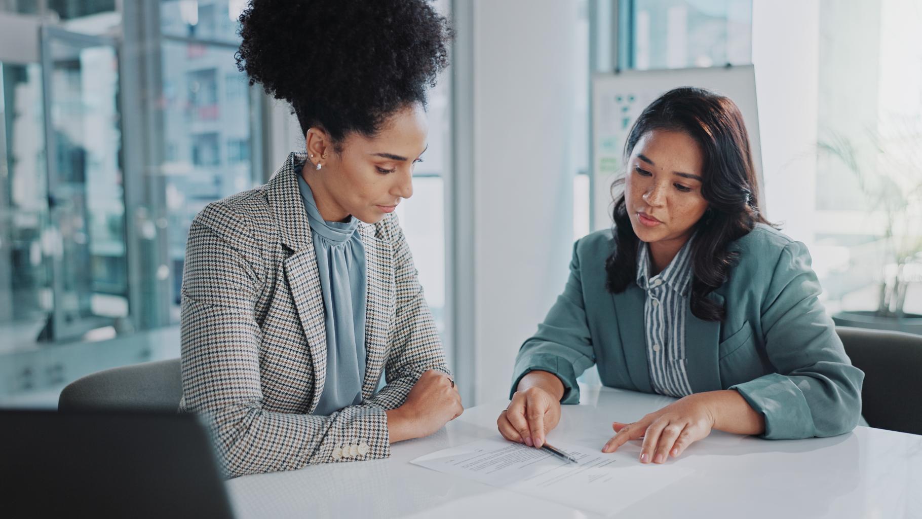 Business woman, meeting and contract