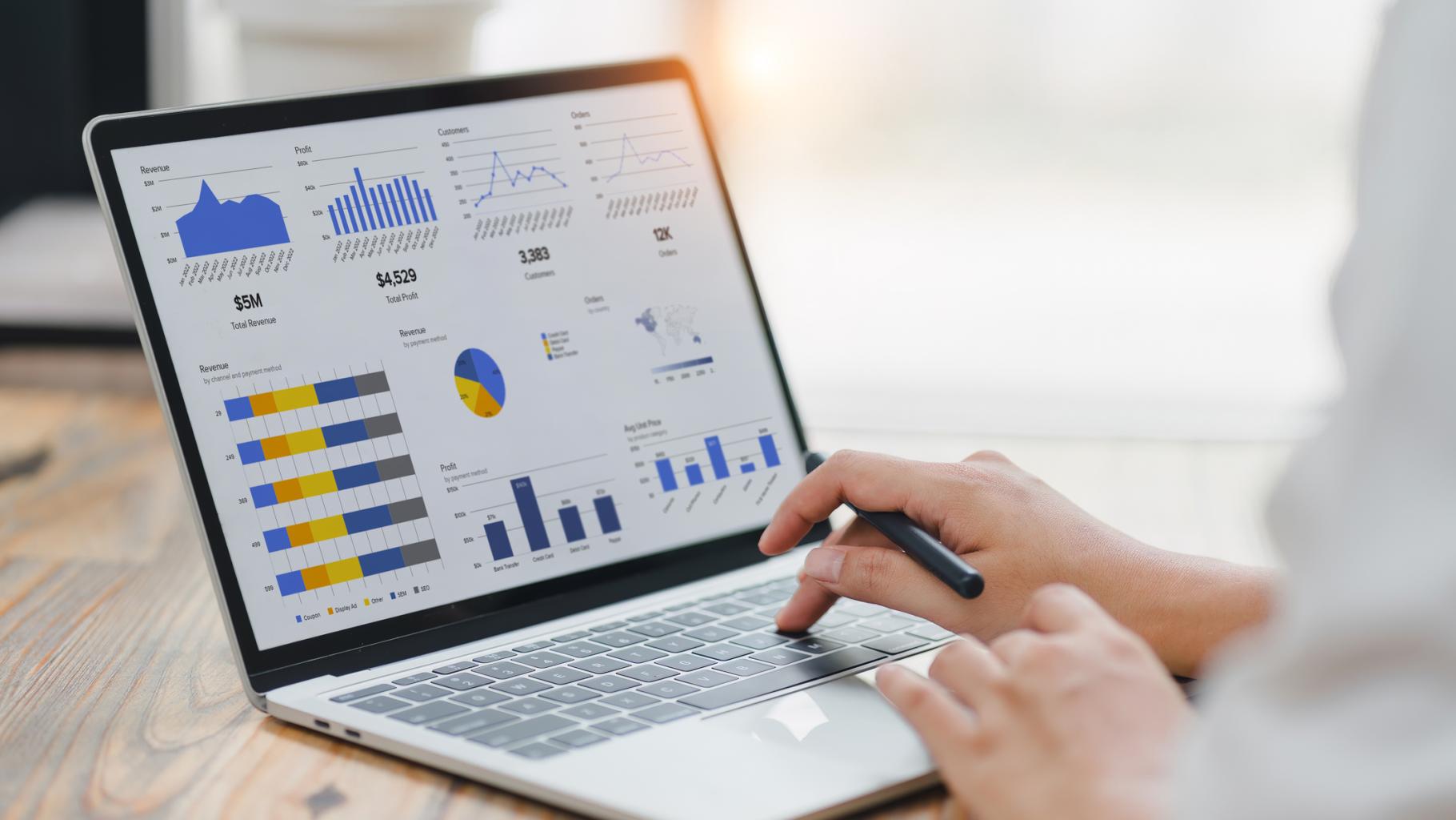 person analyzing charts on laptop