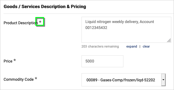 Example product description is Liquid nitrogen weekly deliveries account 0 0 1 2 3 4 5 4 3 2