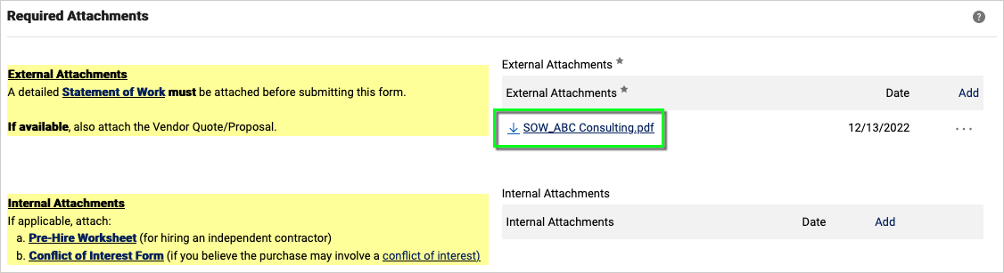 SOW document name and link now appears on the form