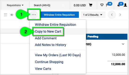 Ellipses to the left of the Withdraw button displays a dropdown menu