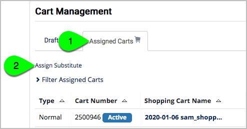 Assigned Carts tab and Assign Substitute link