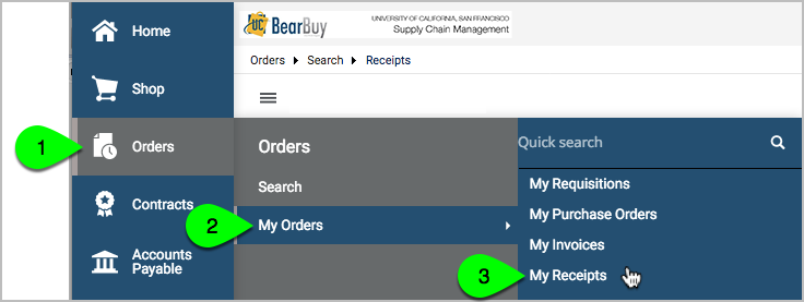 Menu Orders My Orders My Receipts