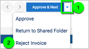 Reject Invoice option in dropdown