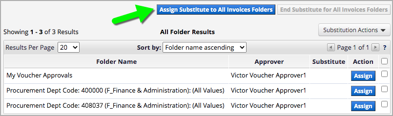 Assign Substitute to All Requisition Folders button