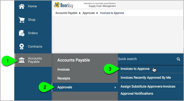 Menu Accounts Payable Approvals Invoices to Approve