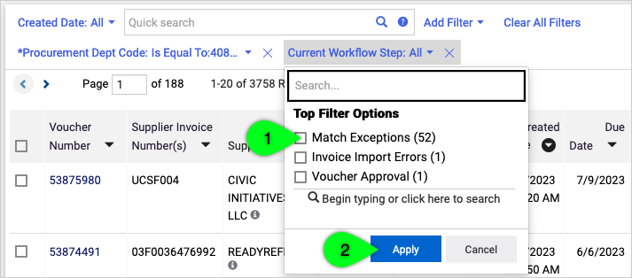 Select the Match Exceptions option from the list