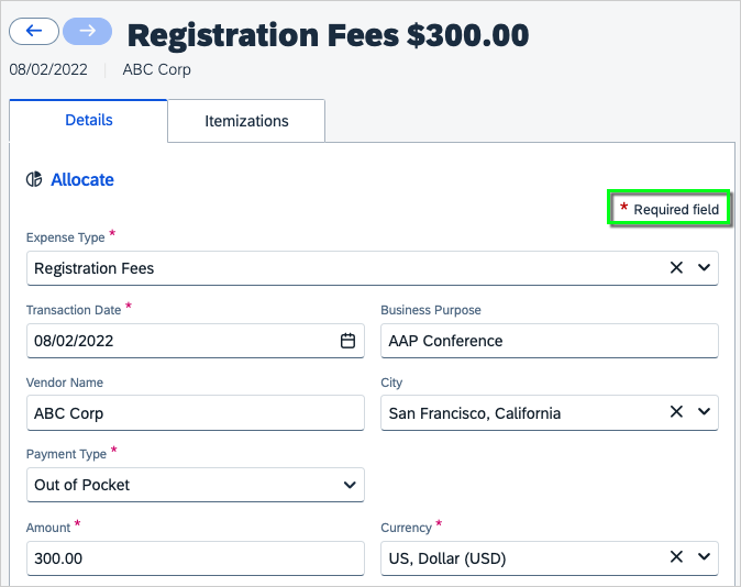Registration Fee example