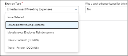 screenshot of expense type window in MyExpense