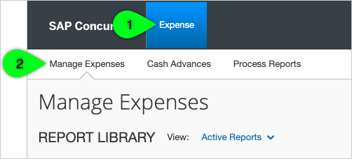 Expense link at top of MyExpense homepage