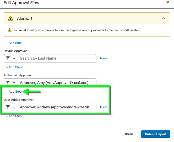 Name entered in the User Added Approver box