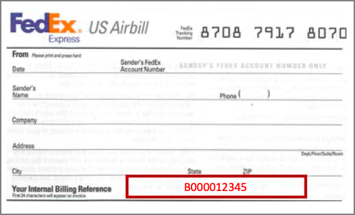 Paper FedEx Airbill with PO Number in the Internal Billing Reference