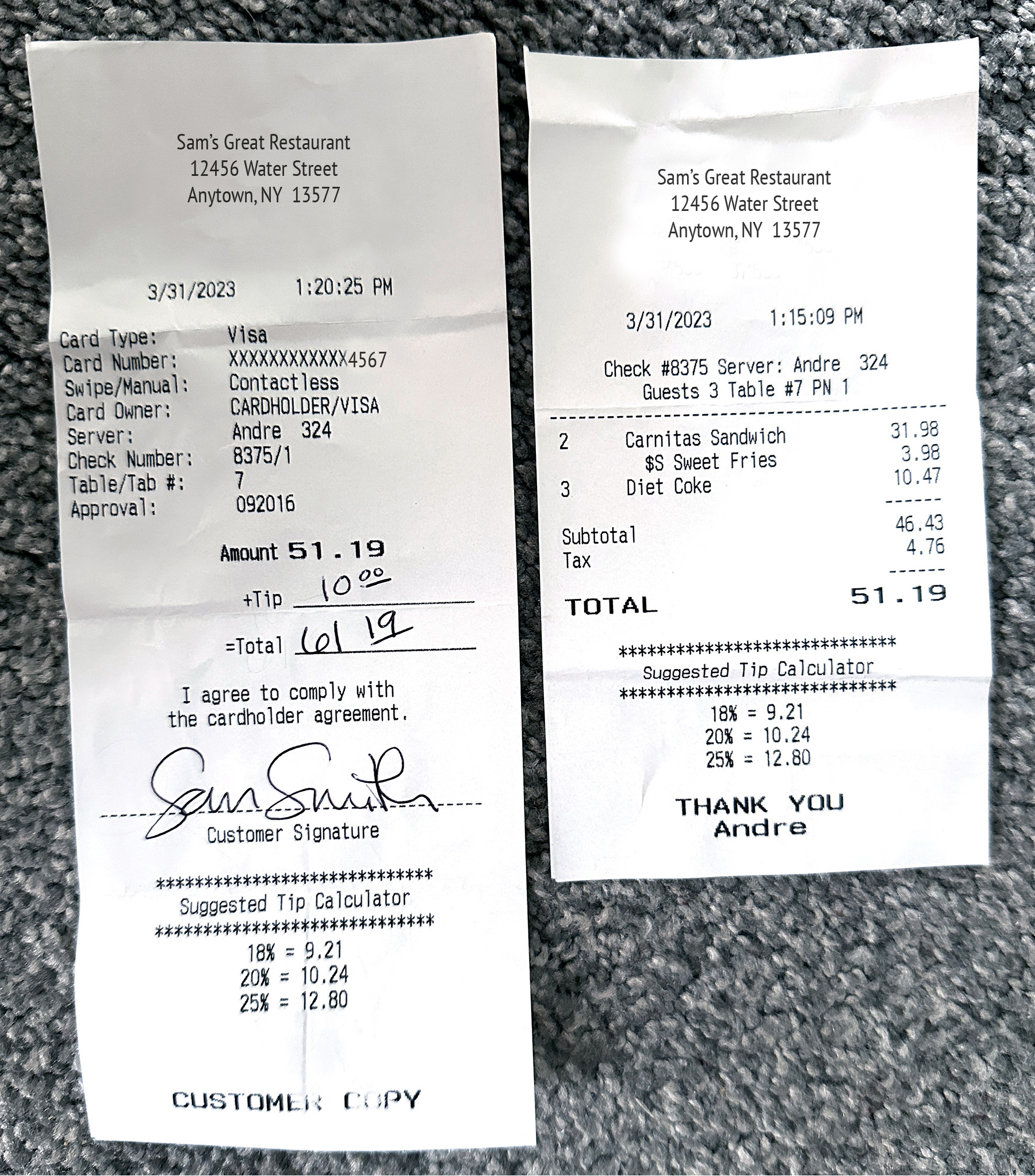 photo of example receipts