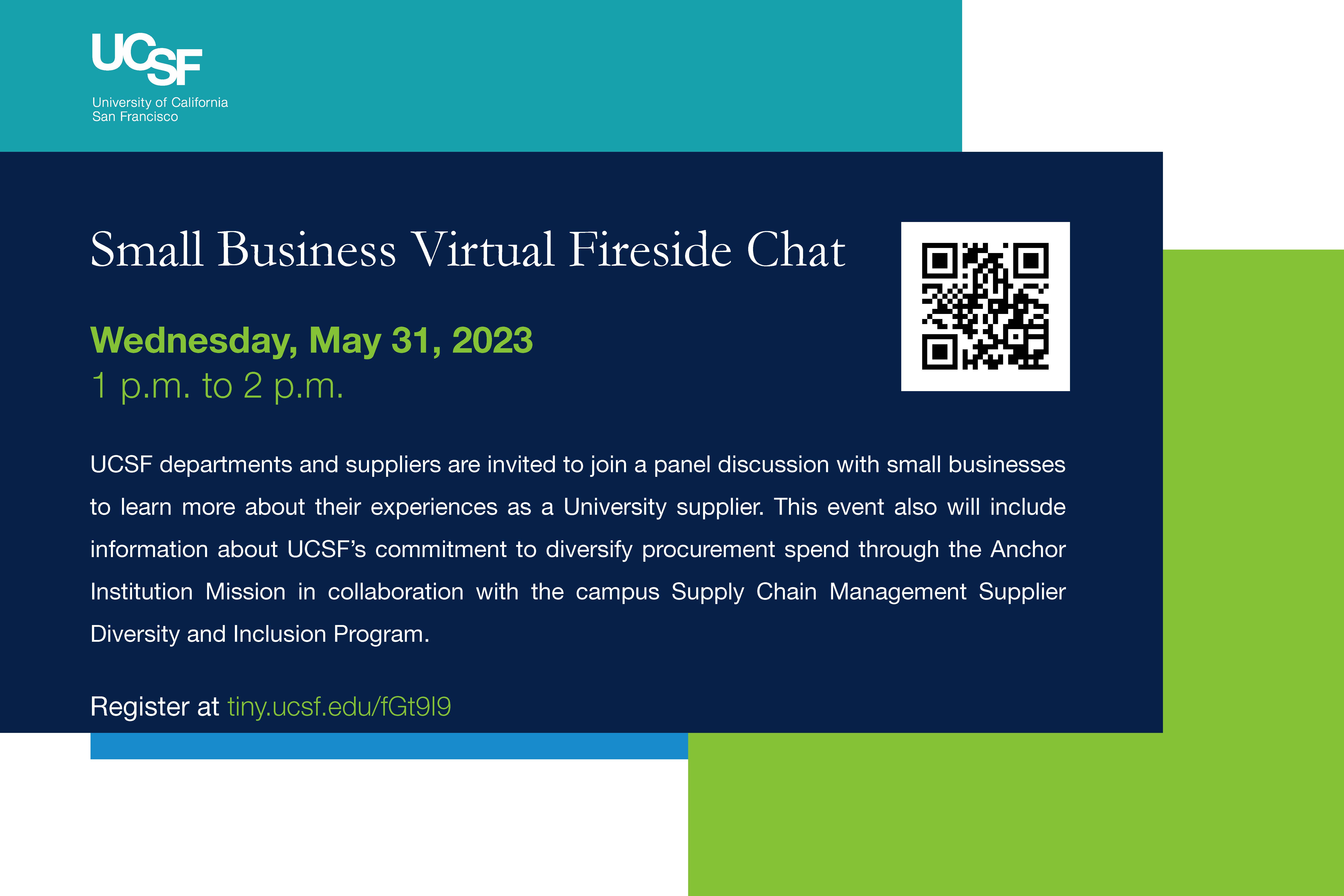 flyer for small business fireside chat with QR code