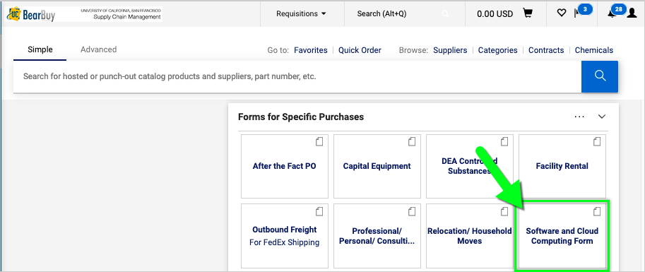 BearBuy homepage with Software form near the bottom